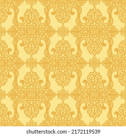Seamless pattern of golden colour mandala. Vintage decorative elements for wallpaper, textiles, tile. Arabic, Indian, ottoman motifs. Useful fabric for printing on paper. 