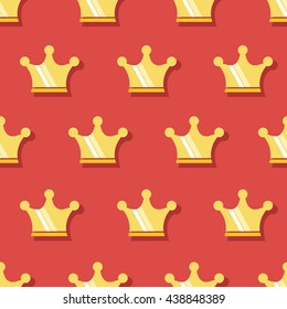 Seamless pattern of golden crown on a red background
