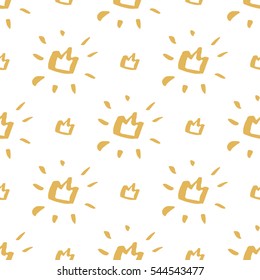 Seamless pattern with a golden crown on a white background.