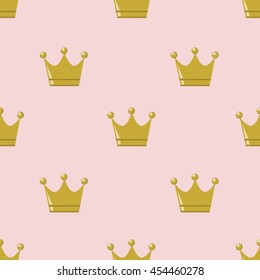 Seamless pattern golden crown princess, vector