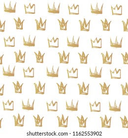 Seamless pattern from golden crown texture strokes thick pain on a white background