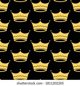 Seamless pattern of Golden crowns on a dark background. Print. Vector