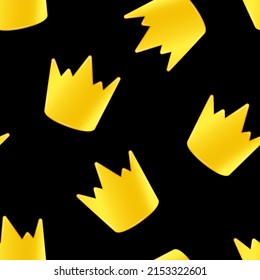 Seamless pattern of golden crowns on black background. Vector illustration