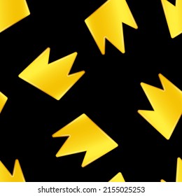 Seamless pattern of golden crowns on black background. Vector illustration