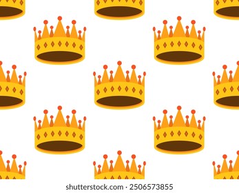 Seamless pattern with golden crowns with stones on a white background. Crown of medieval rulers. Crown vector design for wallpapers, wrappers, banners and posters.