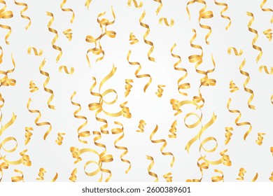 Seamless pattern of golden curling ribbons on a light background. Perfect for festive designs, celebrations, and luxury themes.