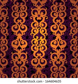 Seamless pattern with golden curls. Endless east style background of scroll work with place for your text. It can be used for decorating of invitations, greeting cards, decoration for bags.