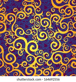 Seamless pattern with golden curls. Endless east style background of scroll work.  It can be used for wallpaper, pattern fills, web page background, surface textures.