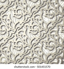 Seamless pattern,  Golden design with shimmering background.  Floral 3d ornamental pattern