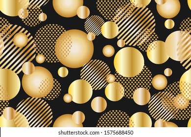 Seamless pattern of golden dots and geometric circle modern on black background - Vector illustration