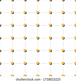 Seamless pattern. Golden dots with shadow, gray lines, grid. Vector geometric background, minimalism.