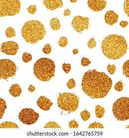 Seamless pattern with golden dots. Sloppy strokes of a shiny paint.