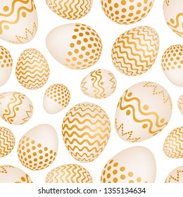Seamless pattern with golden Easter eggs. Vector illustration