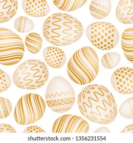 Seamless pattern with golden Easter eggs. Vector illustration
