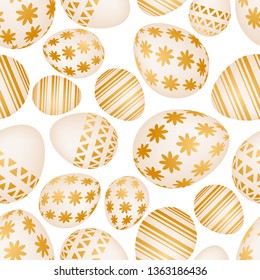 Seamless pattern with golden Easter eggs. Vector illustration