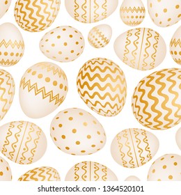 Seamless pattern with golden Easter eggs. Vector illustration