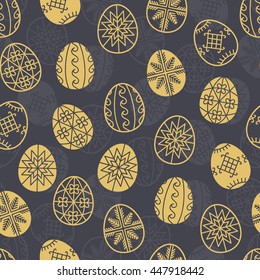 Seamless pattern with Golden Easter Eggs.
Grey background is on separated layer. Easy to change color. Mask is used.
