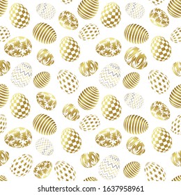 Seamless pattern. Golden eggs with geometric patterns, abstract ornament. Vector illustration of happy easter symbols. Vector stock isolated illustration.