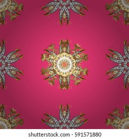 Seamless pattern golden elements. Design vintage for card, wallpaper, wrapping, textile. Floral classic texture. Gold template. Royal retro background. Vector illustration.