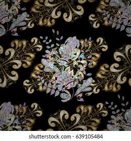 Seamless pattern golden elements. Floral classic texture. Gold template. Design vintage for card, wallpaper, wrapping, textile. Royal retro background. Vector illustration.