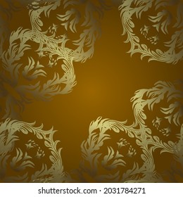 Seamless pattern golden elements. Gold template. Design vintage for card, wallpaper, wrapping, textile. Floral classic texture. Royal retro on yellow, brown and neutral colors. Vector illustration.