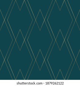 Seamless pattern with golden elements on green background. Art deco style. Vector illustration. 