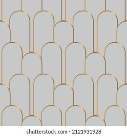 Seamless pattern with golden elements on grey background. Vector illustration. Fabric print.