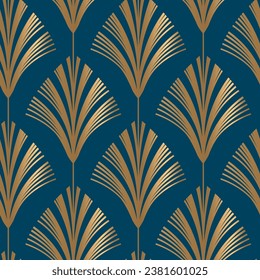 Seamless pattern with golden elements on deep blue background. Luxury background 