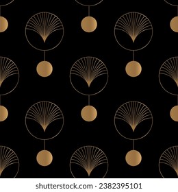 Seamless pattern with golden elements on black background. Vintage print. Vector luxury background