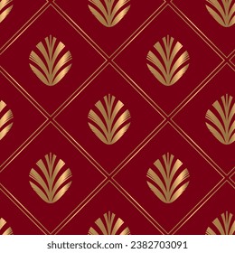 Seamless pattern with golden elements on deep red background. Festive print. Luxury style