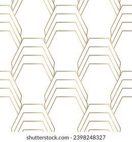 Seamless pattern with golden elements on white background. Art deco style. Vector background. Vintage print