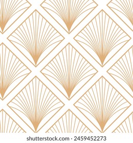 Seamless pattern with golden elements on white background. Art deco style. Vector illustration. Interior print.