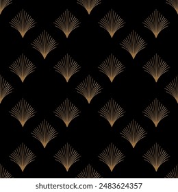 Seamless pattern with golden elements on black background. Art deco style. Vector print. Vintage seamless pattern. Luxury print.