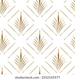 Seamless pattern with golden elements on white background. Art deco style. Elegant interior decor. Geometric seamless pattern.