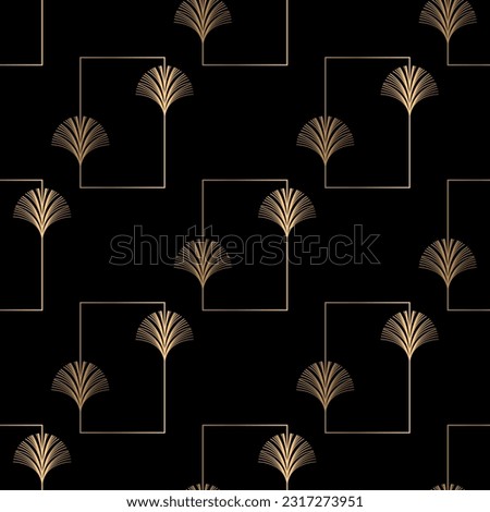 Seamless pattern with golden elements and squares on black background. Vector print. Vintage style