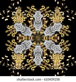 Seamless pattern golden elements. Vector illustration. Floral classic texture. Gold template. Design vintage for card, wallpaper, wrapping, textile. Royal retro background.