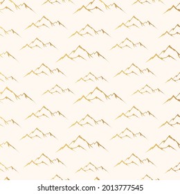 Patrón sin foco con las montañas doradas del Everest. Fondo de oro para la lujuria de los textiles. Vector aislado de textura de paisaje.