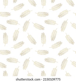 seamless pattern of golden fir tree twigs, christmas, elegant background for wrapping, textile, wallpaper - vector illustration