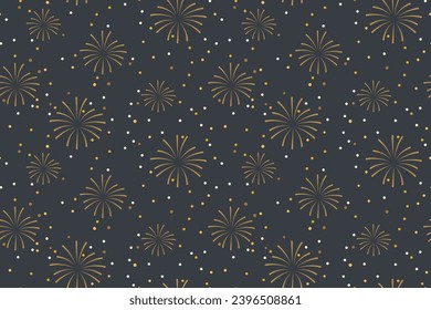 seamless pattern with golden fireworks, New Year's Eve celebration, anniversary, wedding- vector illustration