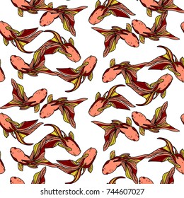 Seamless pattern with golden fishes. Vector illustration.
