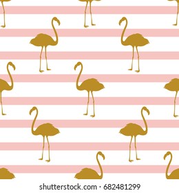 Seamless pattern with golden flamingos. Can be used for textile, wrapping, fabric, covering etc