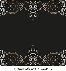 Seamless pattern. Golden Floral Design on black background.