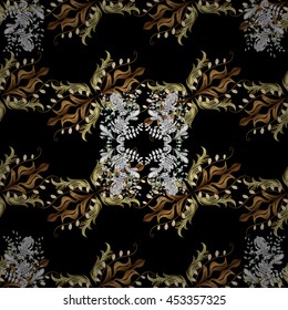 Seamless pattern. Golden floral wallpaper. Gold floral ornament in baroque style. Golden element on colors. Damask background.
