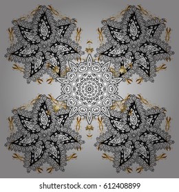 Seamless pattern. Golden floral wallpaper. Golden element on gray background. Damask background. Gold gray floral ornament in baroque style.