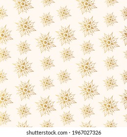 Seamless pattern with golden flower buds. Floral texture for wedding invitations. Vector isolated spring gold flourish background for textile.