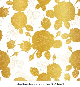 Seamless pattern with golden flowers on white background
