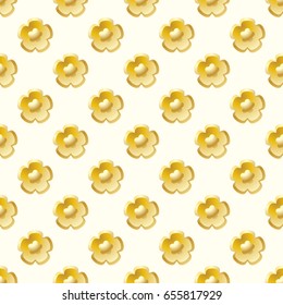 Seamless pattern. Golden flowers on a light yellow background.