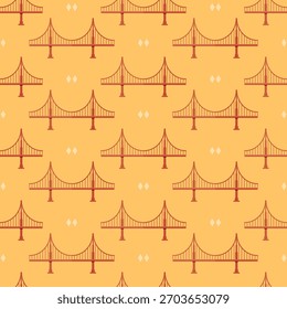 padrão sem costura Golden Gate Bridge San Francisco Califórnia arquitetura de construção vermelho amarelo fundo papel de parede têxteis giftwrap vetor tecido