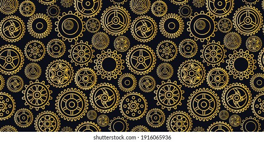 Seamless Pattern Golden Gears For Steinpunk Backgrounds Textures Vector Illustration 