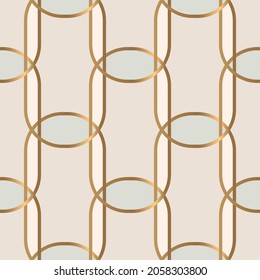 Seamless Pattern With Golden Geometric Elements On Pink Background. Vector Illustration. Fabric Print. Art Deco Style.